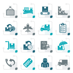 Stylized Cargo, shipping and delivery icons - vector icon set
