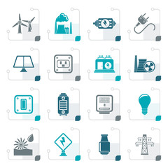 Stylized electricity, power and energy icons - vector icon set