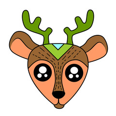 Funny vector deer with cute eyes in flat style isolated on white background. Childish print