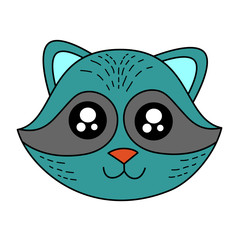 Funny vector raccoon with cute eyes in flat style isolated on white background. Childish print