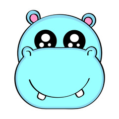 Funny vector hippopotamus, hipo with cute eyes in flat style isolated on white background. Childish print