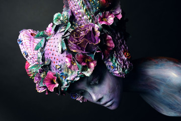Mannequin in creative floral headwear