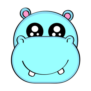 Funny vector hippopotamus, hipo with cute eyes in flat style isolated on white background. Childish print