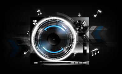 Vinyl record player turntable on black background with technology concept, Vector illustration