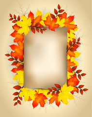 Paper on autumn maple leaves background vector