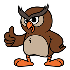 Cartoon Owl Giving Thumbs Up Vector Illustration