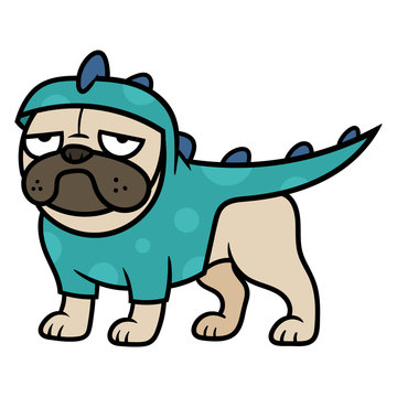 Cartoon Pug Dog Wearing Costume Vector Illustration