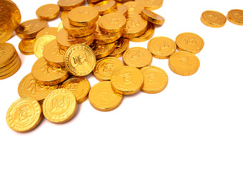  Pile of golden coin isolated on white background