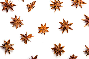 the star anise spice pattern decoration on white background