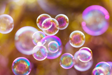 The Dreamy Abstract background from soap bubble in the air with nature defocused - 166934342