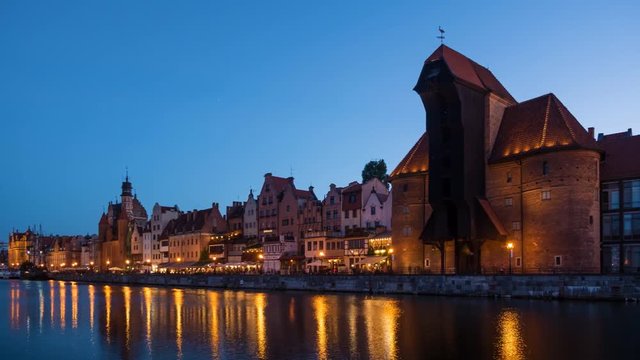 View of the old town in Gdansk at night - timelapse