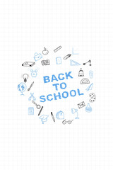 Template on a theme back to school with a sheet in a box. A set of drawing vector elements for education with endolar accessories. Vector illustration.
