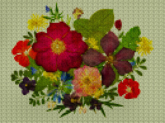 Illustration. Cross stitch. Bouquet, boutonniere.