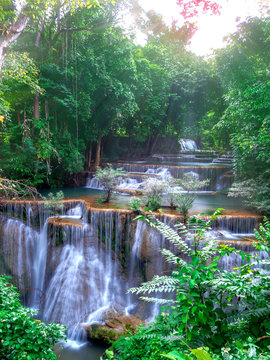 Huay Mae Kamin,Beautiful waterfall landscape in rainforset at Kanchanaburi province,Thailand