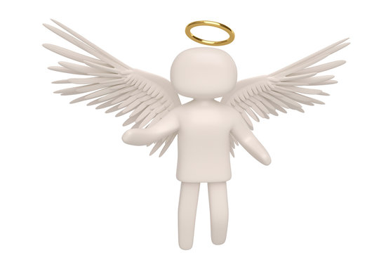 White angel and wings on white background.3D illustration.