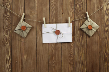 Envelopes pinned to rope
