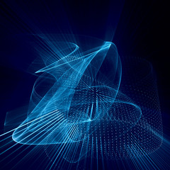 Abstract background element. Fractal graphics series. Curves, blurs and twisted grids composition. Blue and black colors.