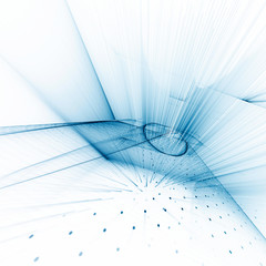 Abstract background element. Fractal graphics series. Curves, blurs and twisted grids composition. Blue and white colors.