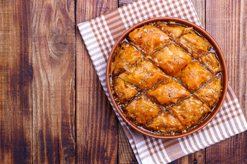 Homemade baklava with nuts
