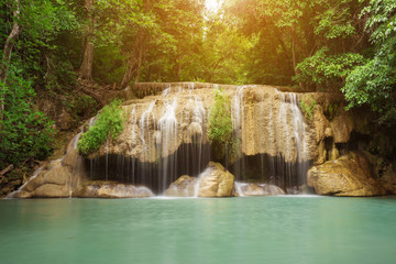 Fototapeta na wymiar Level 2 of Erawan Waterfall in Kanchanaburi, Thailand
