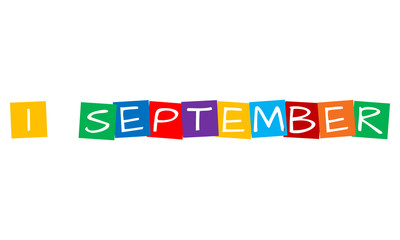 1 september, text in colorful rotated squares
