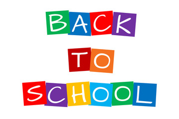 back to school, text in colorful rotated squares