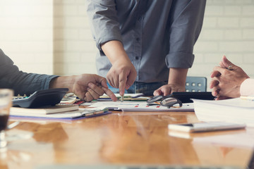 Business and finance concept of office working, Businessmen discussing analysis chart, Vintage effect