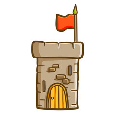 Cool and vintage fortress with red flag - vector.