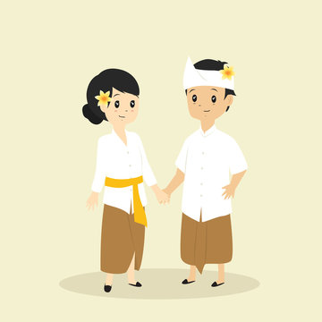 Indonesia - Bali couple wearing traditional dress vector illustration