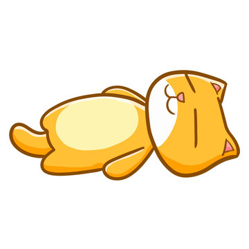 Funny and cute yellow cat laying down to get relaxed - vector.