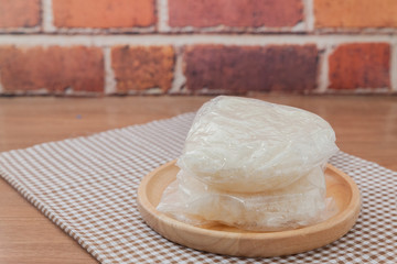 sticky rice served on wood plate