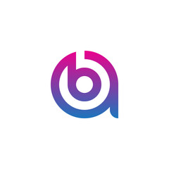Initial letter ab, ba, b inside a, linked line circle shape logo, purple pink gradient color

