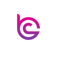 Initial letter bc, cb, c inside b, linked line circle shape logo, purple pink gradient color

