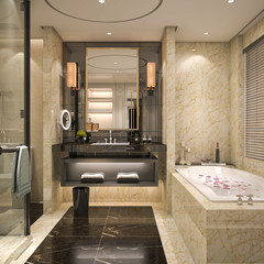 3d rendering modern and classic loft bathroom with luxury tile decor - obrazy, fototapety, plakaty