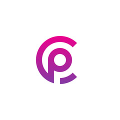Initial letter cp, pc, p inside c, linked line circle shape logo, purple pink gradient color

