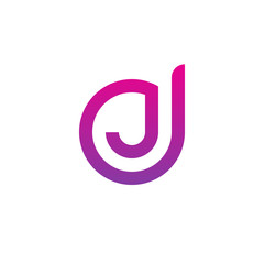 Initial letter dj, jd, j inside d, linked line circle shape logo, purple pink gradient color

