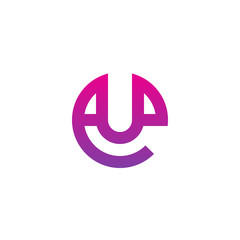 Initial letter eu, ue, u inside e, linked line circle shape logo, purple pink gradient color

