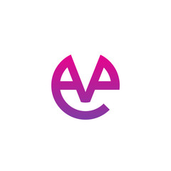 Initial letter ev, ve, v inside e, linked line circle shape logo, purple pink gradient color

