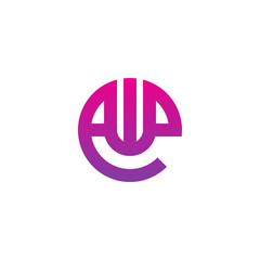 Initial letter ew, we, w inside e, linked line circle shape logo, purple pink gradient color