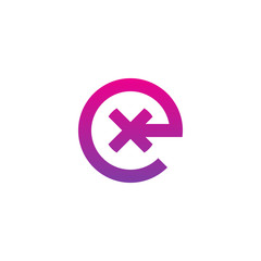 Initial letter ex, xe, x inside e, linked line circle shape logo, purple pink gradient color