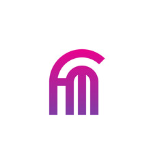 Initial letter fm, mf, m inside f, linked line circle shape logo, purple pink gradient color