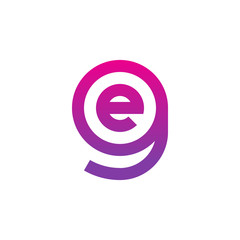 Fototapeta premium Initial letter ge, eg, e inside g, linked line circle shape logo, purple pink gradient color