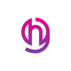 Fototapeta premium Initial letter gh, hg, h inside g, linked line circle shape logo, purple pink gradient color