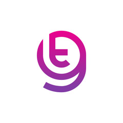 Initial letter gt, tg, t inside g, linked line circle shape logo, purple pink gradient color