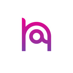 Initial letter ha, ah, a inside h, linked line circle shape logo, purple pink gradient color