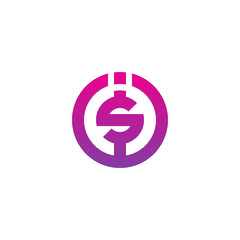 Initial letter is, si, s inside i, linked line circle shape logo, purple pink gradient color