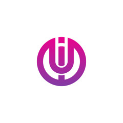 Initial letter iu, ui, u inside i, linked line circle shape logo, purple pink gradient color