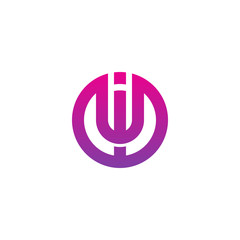 Initial letter iw, wi, w inside i, linked line circle shape logo, purple pink gradient color