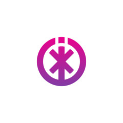 Initial letter ix, xi, x inside i, linked line circle shape logo, purple pink gradient color