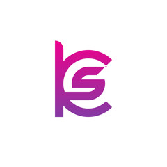 Initial letter ks, sk, s inside k, linked line circle shape logo, purple pink gradient color